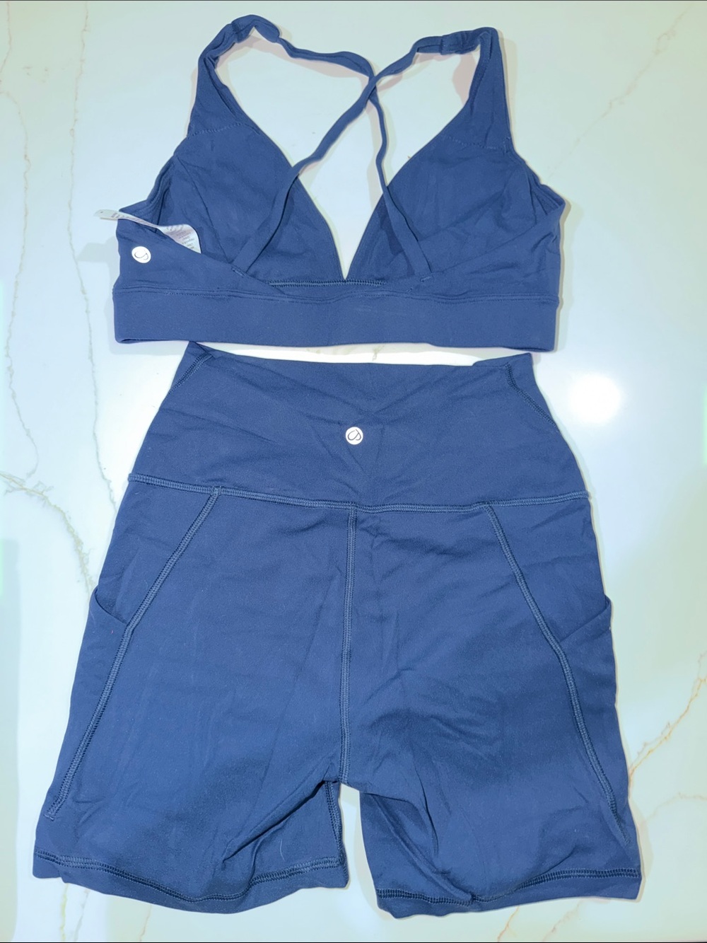 CRZ YOGA Blue Sports Bra and High-Waist Biker Shorts Set - Picture 2 of 5